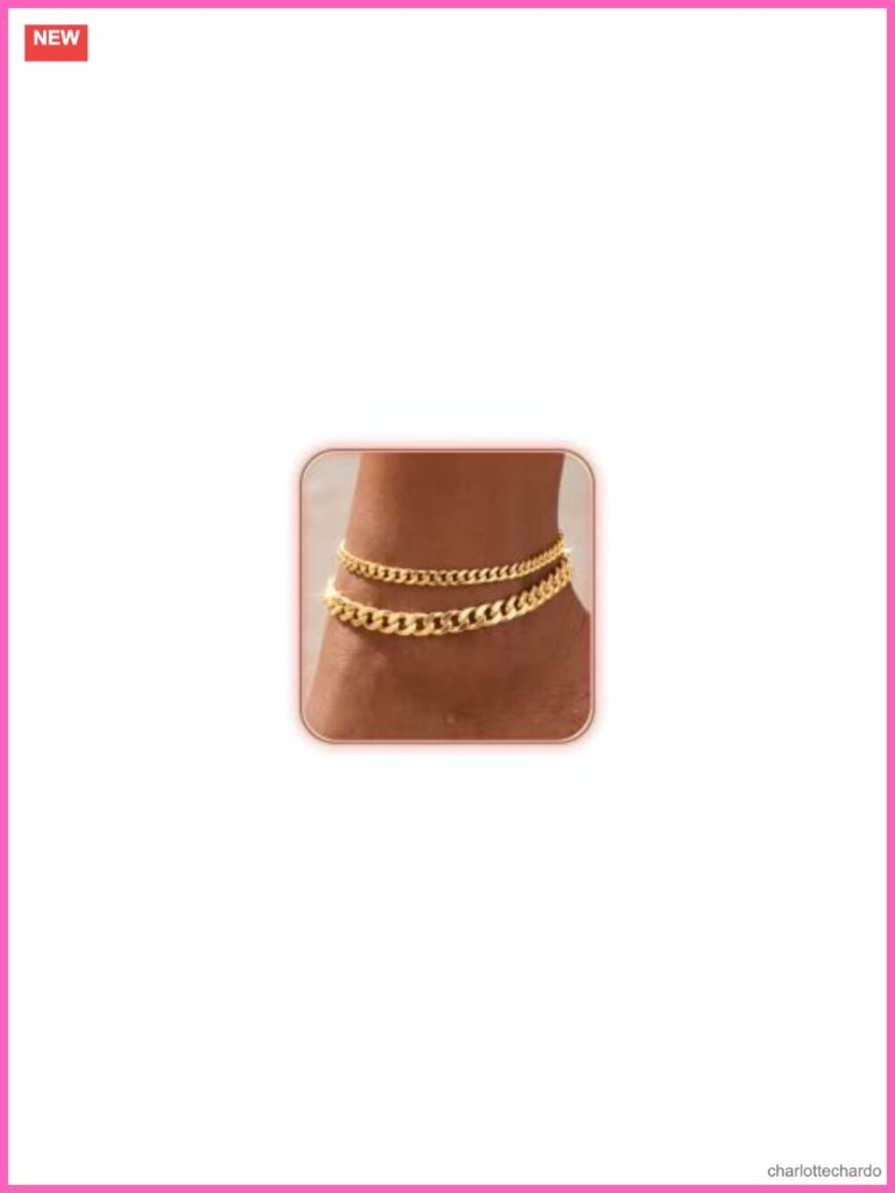Chunky Cuban Link Anklet Set Waterproof 14K Gold Plated Adjustable
